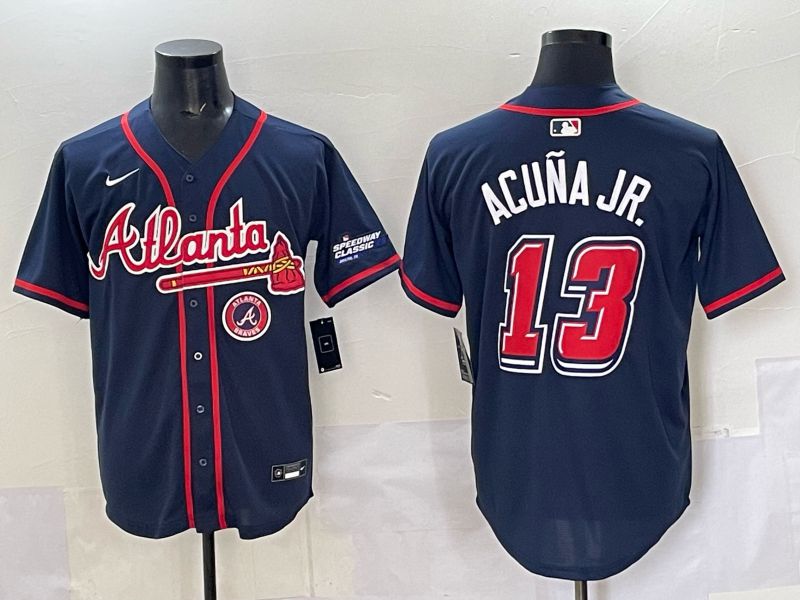 Men Atlanta Braves #13 Acuna jr Drak Blue Nike 2025 MLB Jersey style 09